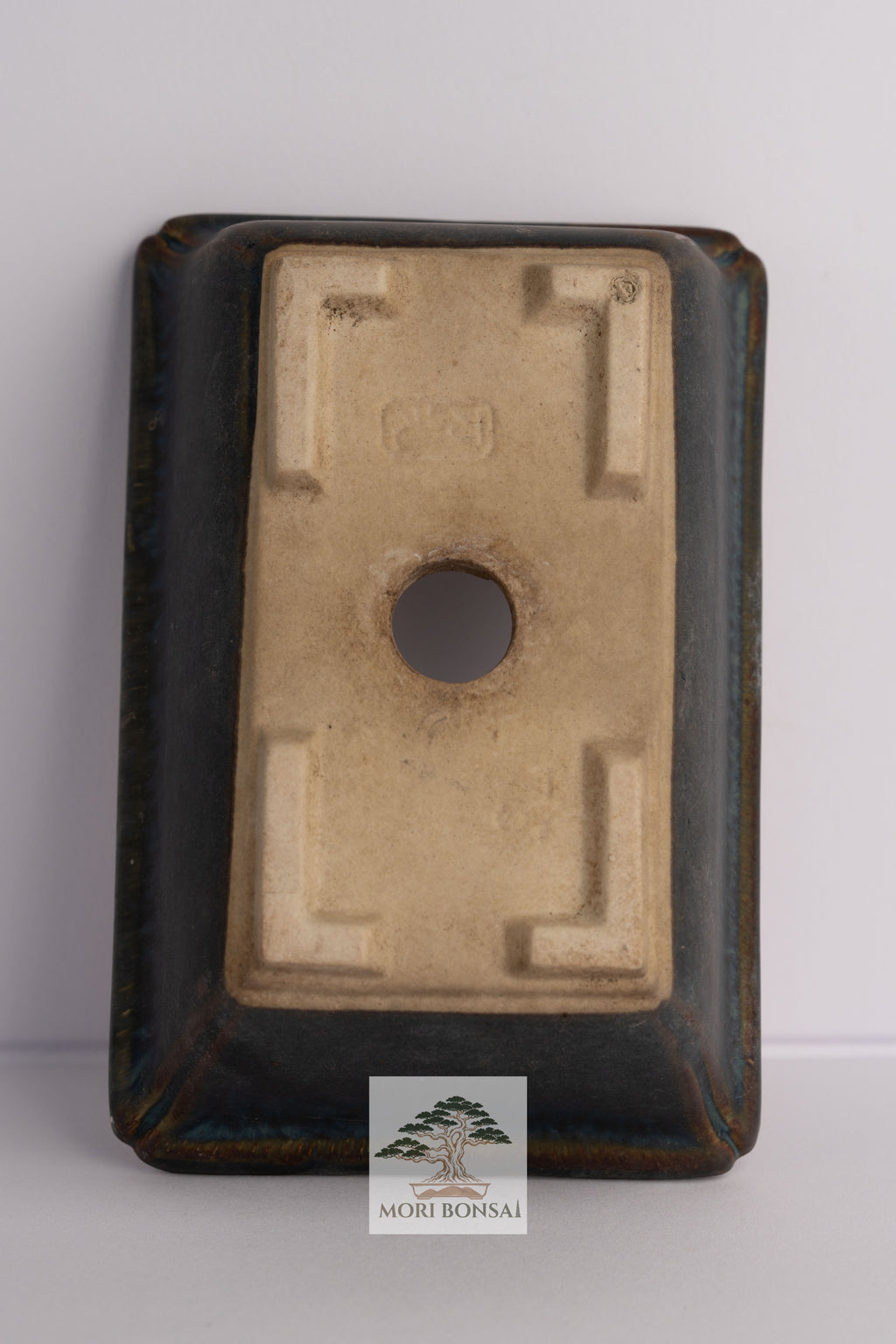 Aged Tokoname rectangular bonsai pot POT-TOKO-002 stamped underside and drainage hole