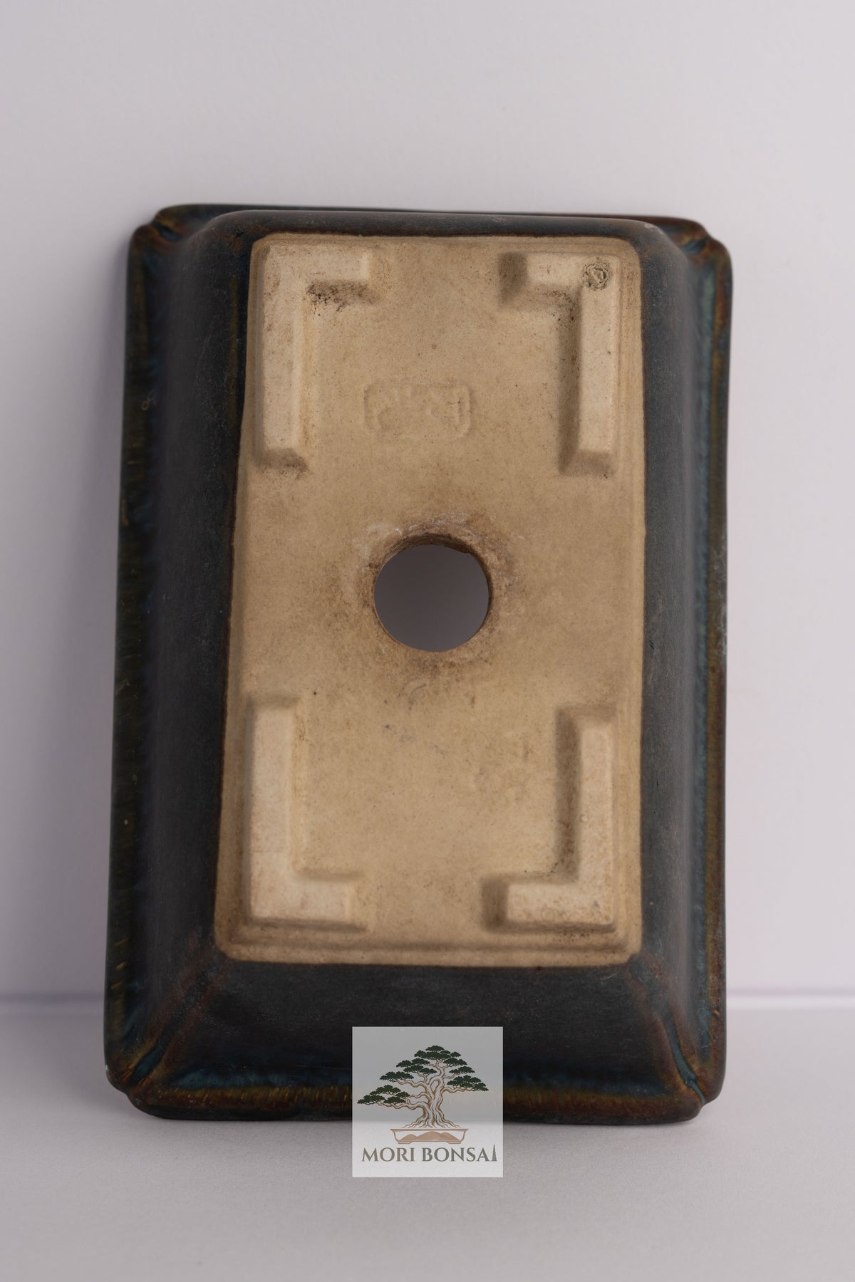 Aged Tokoname rectangular bonsai pot POT-TOKO-002 stamped underside and drainage hole