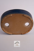 Aged Tokoname oval bonsai pot POT-TOKO-004 front view with deep blue glaze