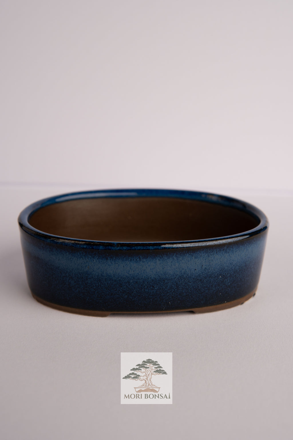 Aged Tokoname compact round bonsai pot POT-TOKO-005 front view with rich blue glaze